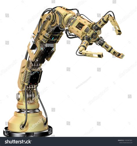 Very Detailed Robotic Arm Yellow Mechanical Stock Illustration