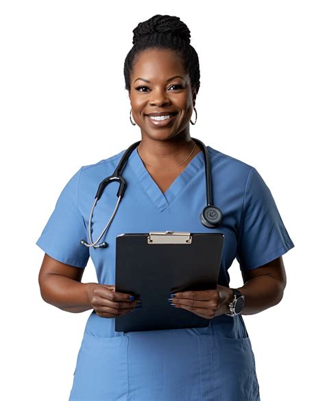 Clinical staff member in blue uniform with a clipboard 63420200 PNG