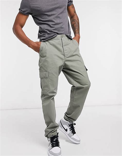 Asos Design Tapered Cargo Pants In Khaki Asos