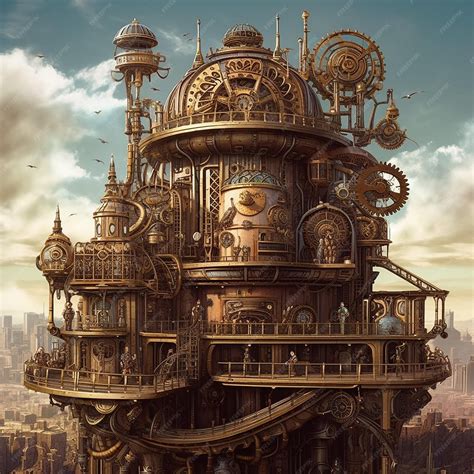 premium ai image  large steampunk style building   city