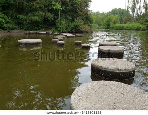 Stepping Stones Over Water Guidance Achieve Stock Photo 1418801168