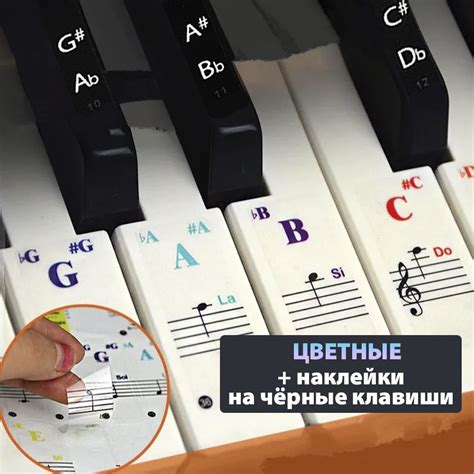 Наклейки на клавиши пианино (фортепиано), самоклеющиеся, прозрачные с ...