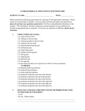 Fillable Online Spinalassociates Lumbar Thoracic Spine Patient