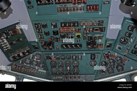 Old DC-7 airplane cockpit interior view Stock Photo - Alamy