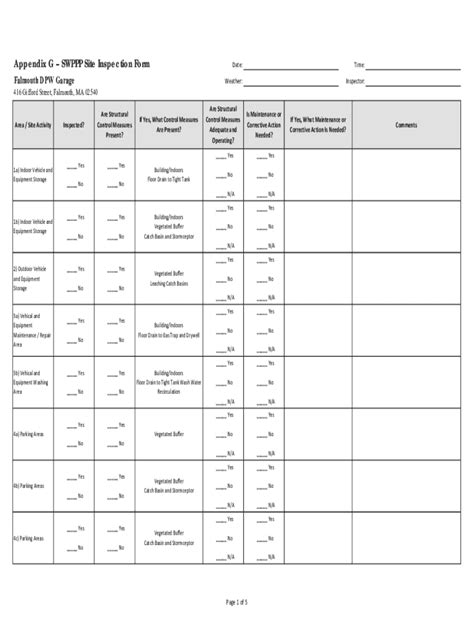 Fillable Online Appendix G Swppp Site Inspection Form Fax Email Print