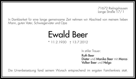 Traueranzeigen Von Ewald Beer Stuttgart Gedenkt De