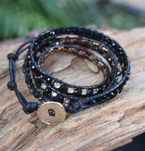 Black Mix Wrap Bracelet 5 Times Wrap Boho Bracelet Etsy