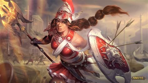 K Athena Smite Pc Gaming Shield Staff Video Game Art Smite