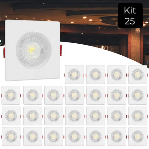 Kit 25 Spot Led Smd 7w Dicróica Direcionável Quadrado Quente 3000K