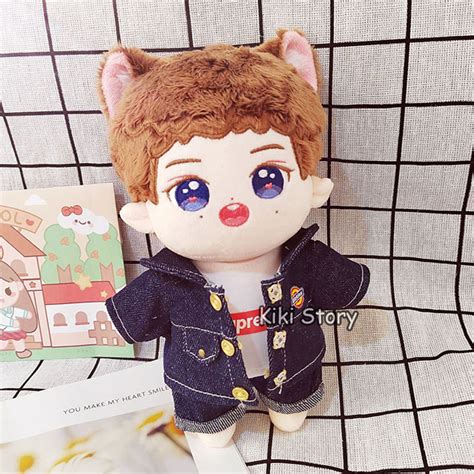 Genuine 20cm Dolls Clothes Set Dark Blue Denim Suit Idol Plush Toys