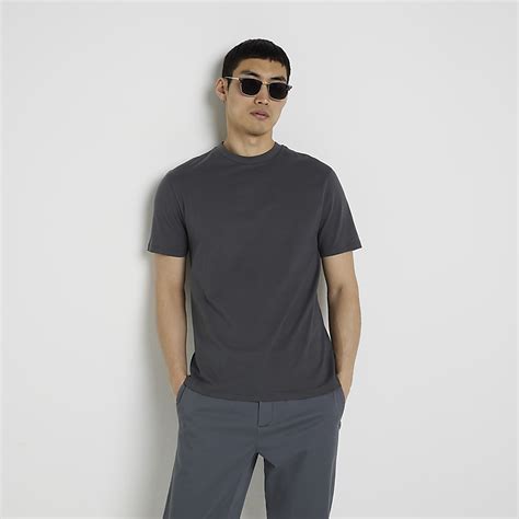 Dark Grey Short Sleeve Slim Fit T Shirt River Island