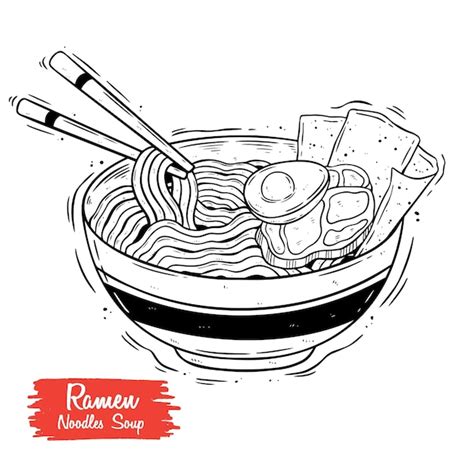 Dibujado A Mano Sopa De Ramen En Un Taz N Con Palillos Dibujo Vectorial