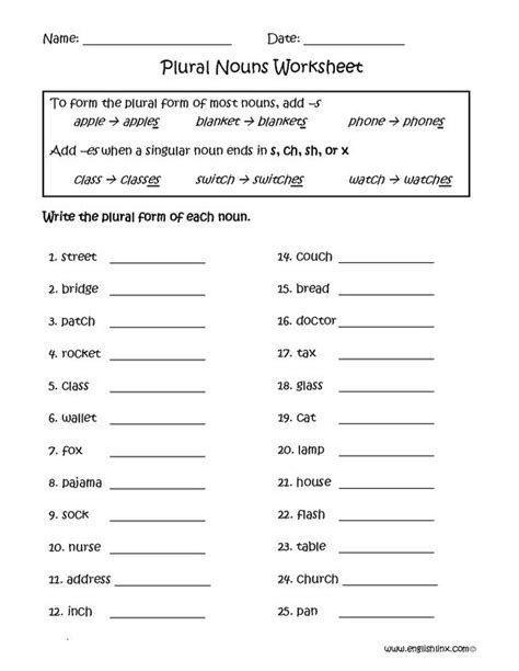 Plural Nouns Worksheets English Aulas de inglês idioma Inglês e Inglês