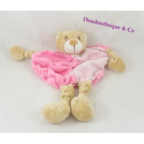 Doudou Plat Ours KIMBALOO Rose Beige Fleurs Longues Pattes La Halle 25