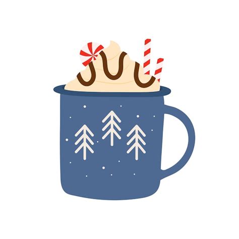 Premium Vector Hot Winter Drink In Cup With Cream Vector Illustration
