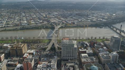 The Morrison Bridge In Downtown Portland Oregon Aerial Stock Photo