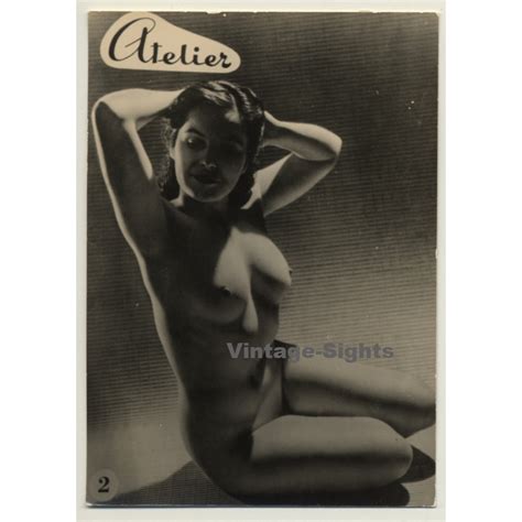 Nude Study Of Brunette Woman Atelier Vintage RPPC 1950s
