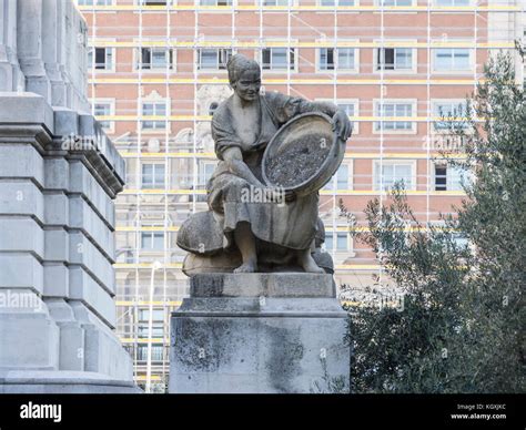 Plaza de España monument to Cervantes Madrid Spain Stock Photo Alamy