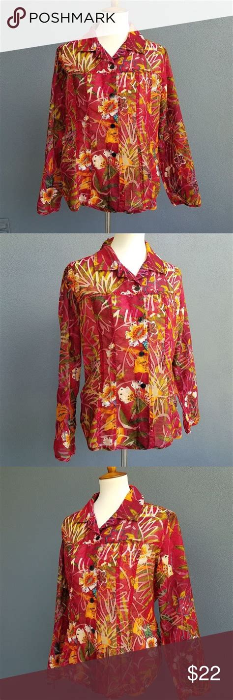 Chicos Red Floral Burnout Jacket Blouse 2 Red Blouses Clothes