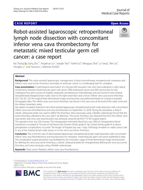 Pdf Robot Assisted Laparoscopic Retroperitoneal Lymph Node Dissection With Concomitant