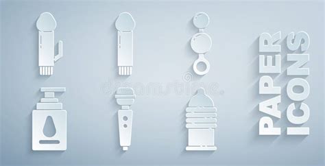 Set Vibrator Anal Beads Personal Lubricant Condom Safe Sex And Icon Vector Stock Vector