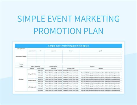 Simple Event Marketing Promotion Plan Excel Template And Google Sheets