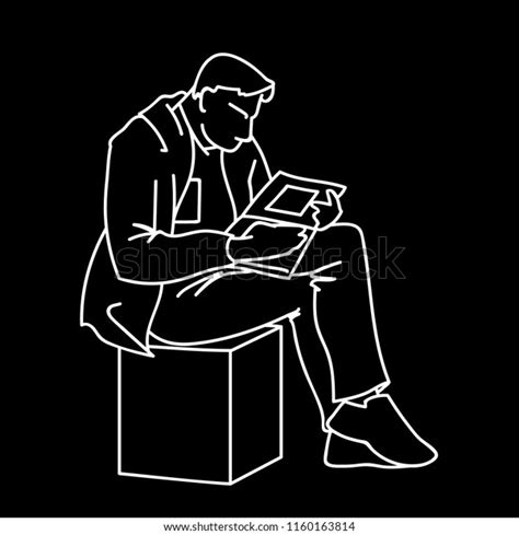 Adult Man Reading Book Sitting On Stock Vector Royalty Free