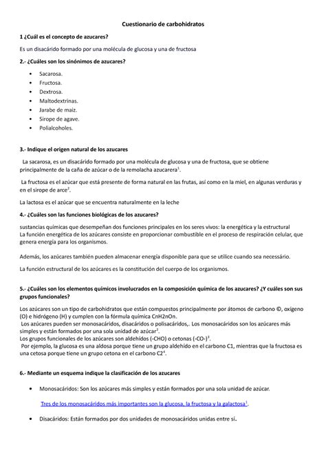 Cuestionario De Glucidos Y Metabolismo Todas As R Cuestionario De