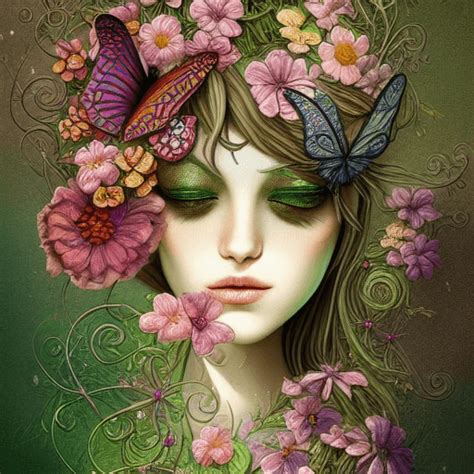 Whimsical Detailed Fantasy Butterfly With Flowers · Creative Fabrica