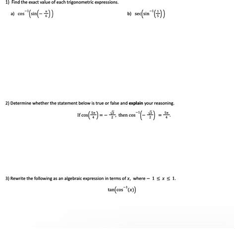 Solved A Cos−1 Sin −6π B Sec Sin−1 51 2 Determine