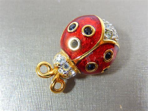 SWAROVSKI SWAN SIGNED LADYBUG CRYSTAL RED GUILLOCHE E Gem