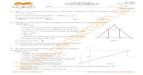 Ficha De Trabalho 888 º Ano Teorema De Pitágorasteorema De · 8ano