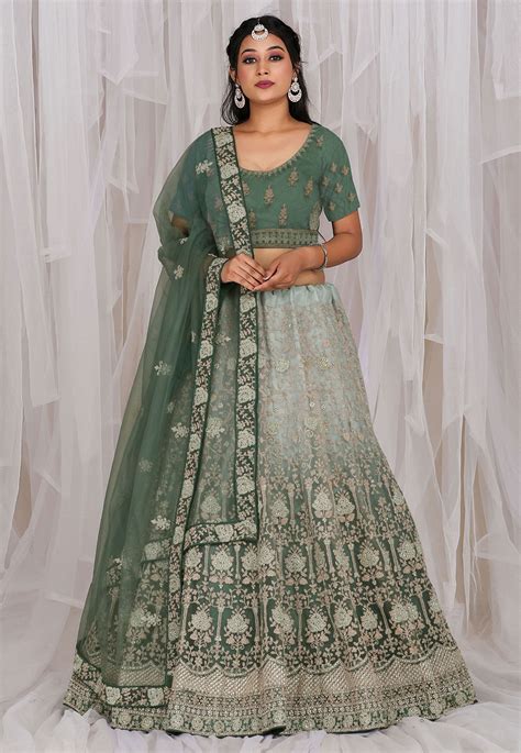 Green Net Circular Lehenga Choli