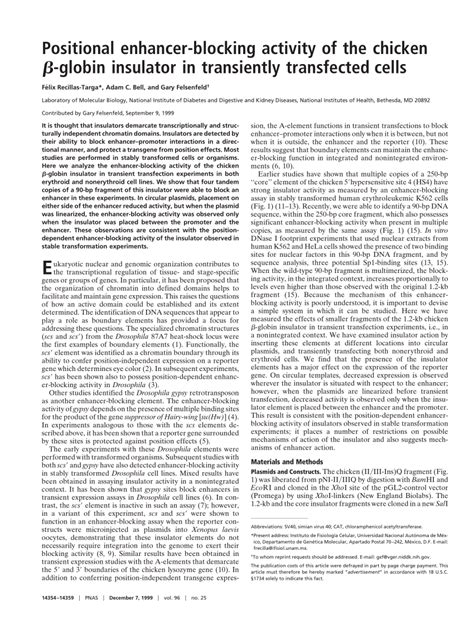 PDF Positional enhancer blocking activity of the chicken β globin