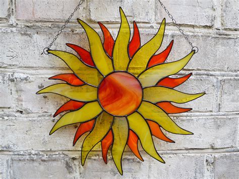 Stained Glass Sun Suncatcher Sun Stained Glass Panel Etsy