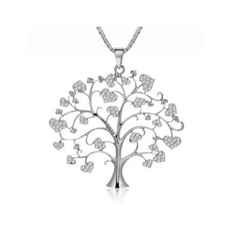 007 Collier Arbre De Vie Strass Silver