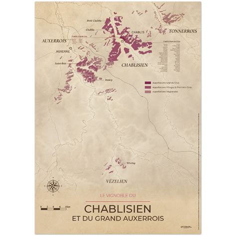 Carte Des Vins Et Vignobles DAuxerrois Chablisien Impression Sur