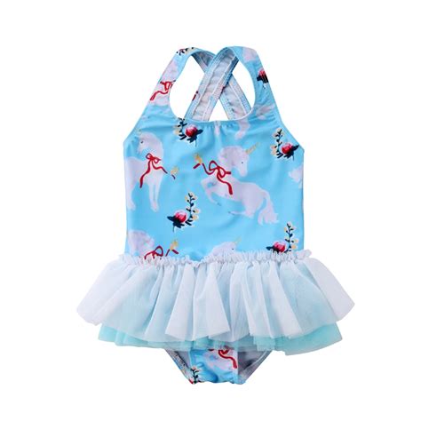 Blue Unicorn Cartoon Tutu Romper Kids Baby Girls Floral Tutu Swimwear