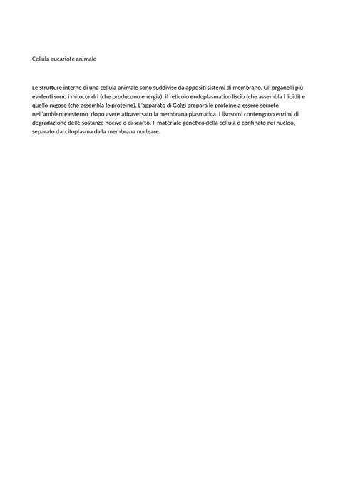 Cellula eucariote animale - Docsity