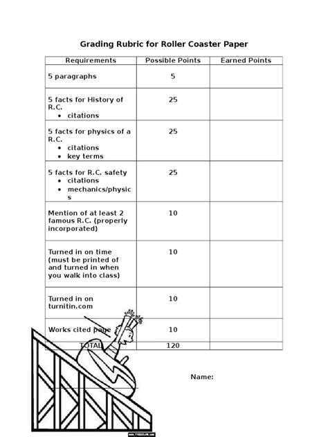 Grading Rubric For Roller Coaster Paper Pdf