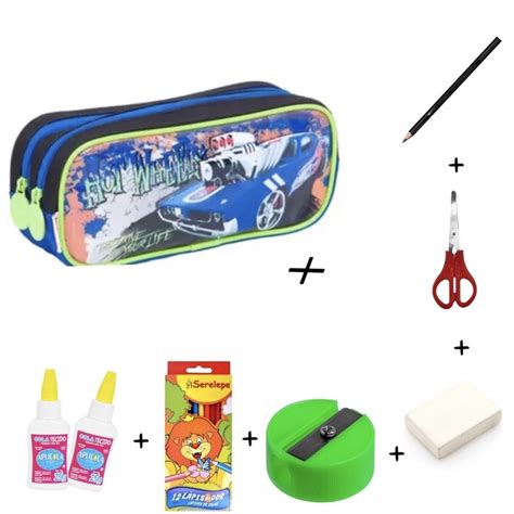 Kit Completo Estojo Escolar Duplo Hot Wheels Material Escolar Bolsinha Aulas Shopee Brasil