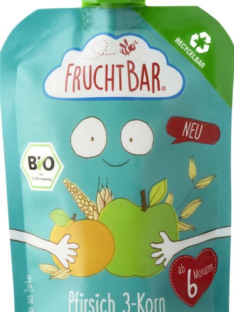 Frucht Bar Bio Fruchtpüree Pfirsich 3 Korn Pfirsich Apfel Hirse