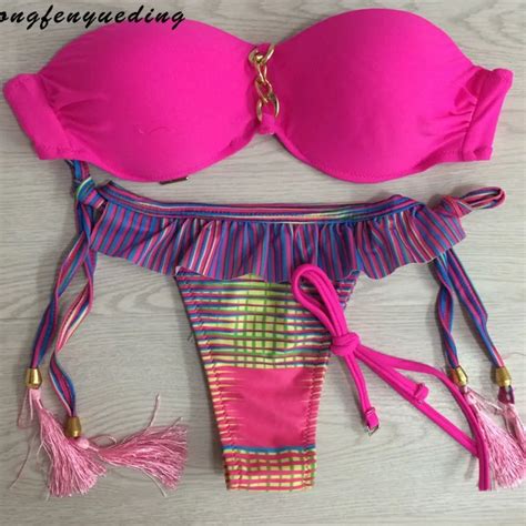 Hongfenyueding Brazilian Bikinis Set Reversible Bathing Suit Halter Low