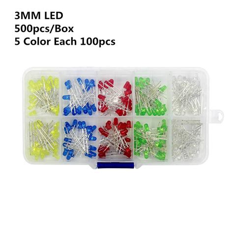 500pcs Box F3 Ultra Bright 3MM Round Water Clear Green Yellow Blue