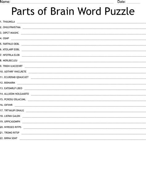 Parts Of Brain Word Puzzle Word Scramble Wordmint