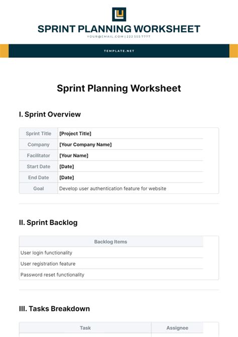 Free Sprint Planning Worksheet Template Edit Online And Download