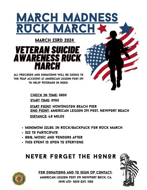 March Madness RUCK March - see flyer Phone Legion for Reservations - American Legion 291