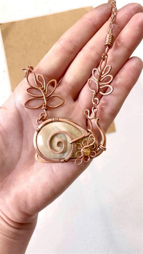 Wire Wrapped Snail Pendant In Copper Woodland Statement Jewelry