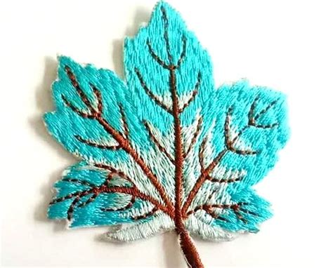 Embroidered Leaf Applique Turquoise Iron On Clothing Patch Craft Motif