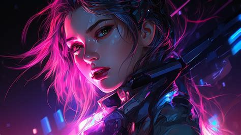 Premium Photo | Neon cyberpunk girl